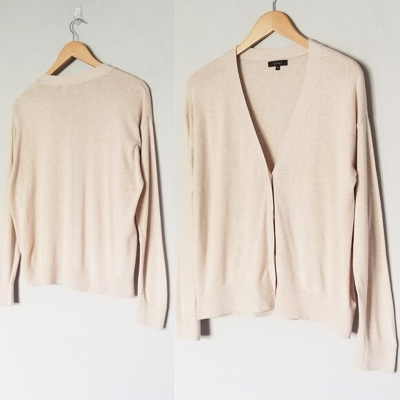 Quince Lightweight Cotton Cashmere Cardigan M V Neck Heather Oatmeal $128 Preppy - Picture 14 of 16